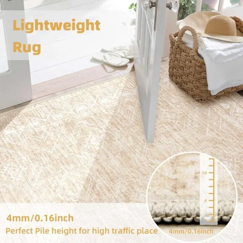 New 4x6 Beige Moroccan Area Rug, Washable Non-Slip Carpet for Entry & Room Decor